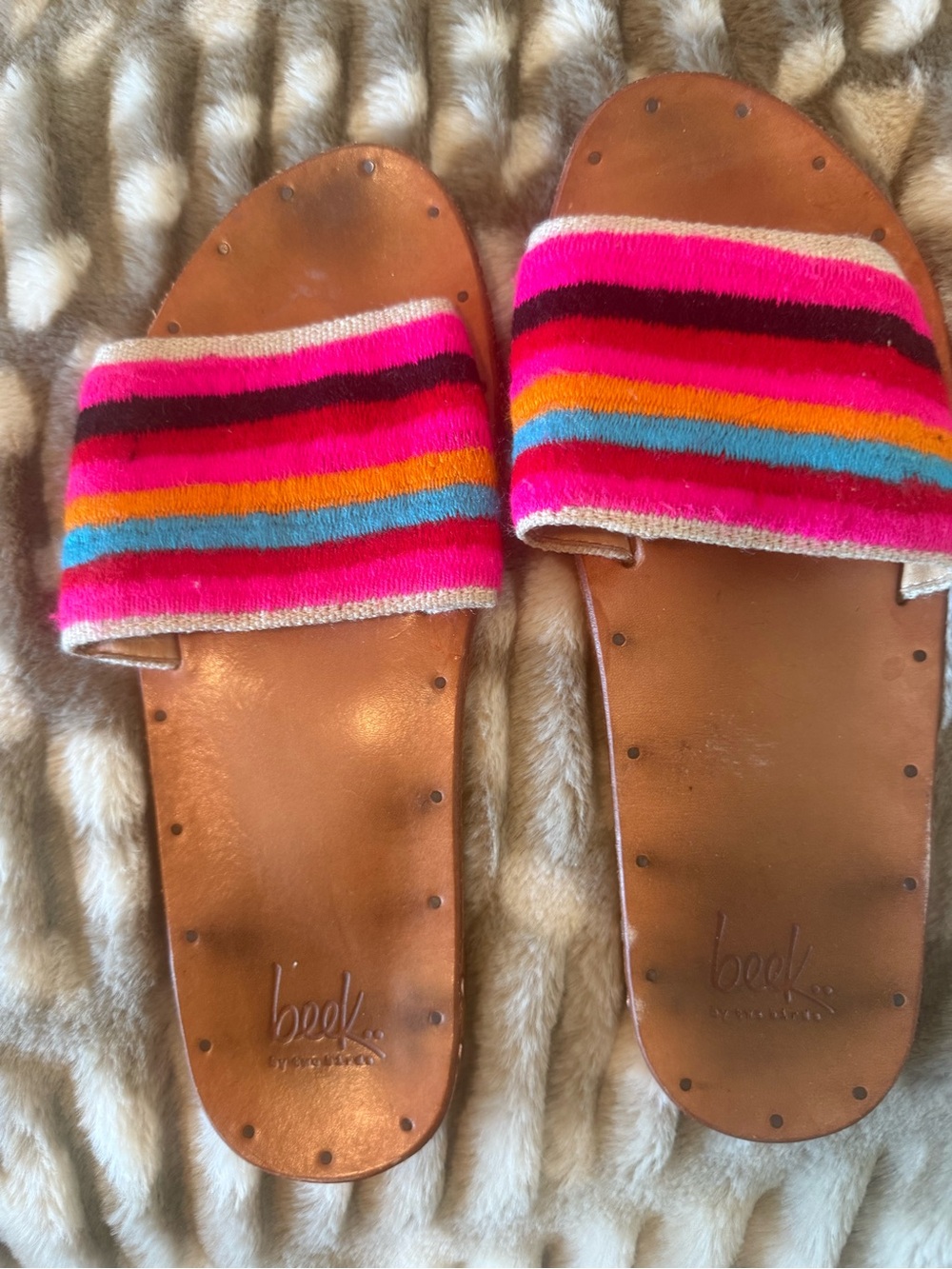 beek Pink Multicolor Striped Slide Sandals